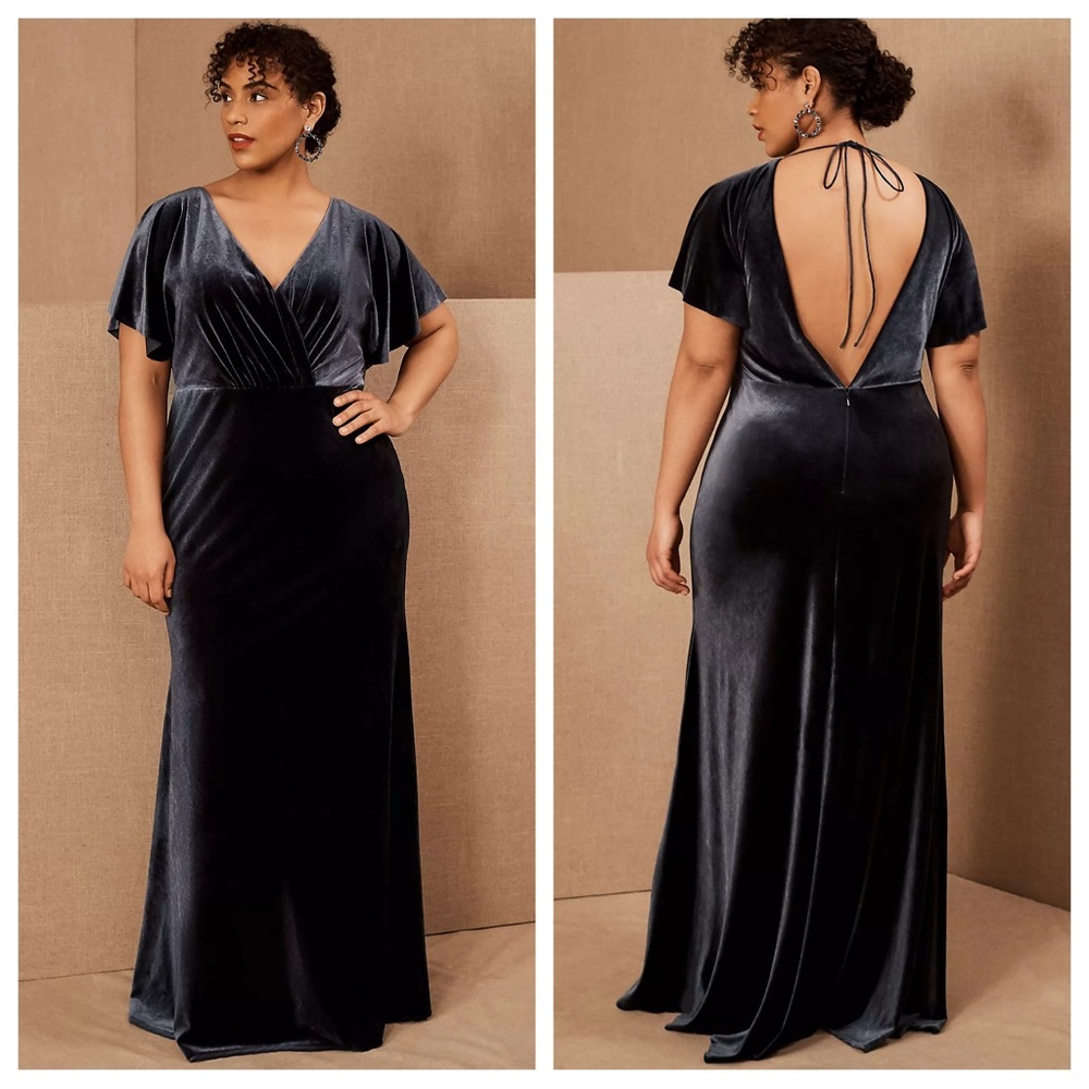 NEW Jenny Yoo Ellis Flutter Sleeve Open Back Stretch Velvet Gown Anthropologie